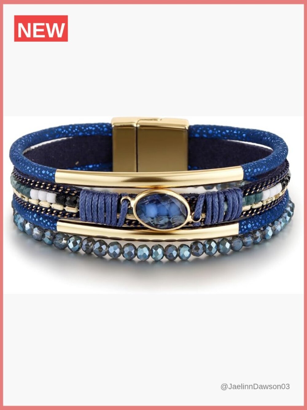 Leather Wrap Bracelet Boho Handmade Multi-Layer Cuff with Crystal Bead Heart